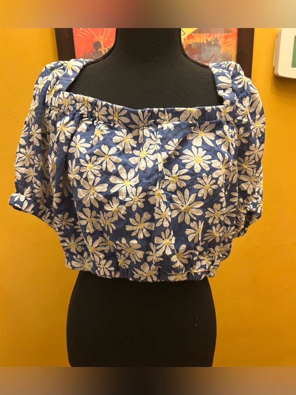 American Eagle Blue Daisy Gauzy Off Shoulder Crop Top Size XL
